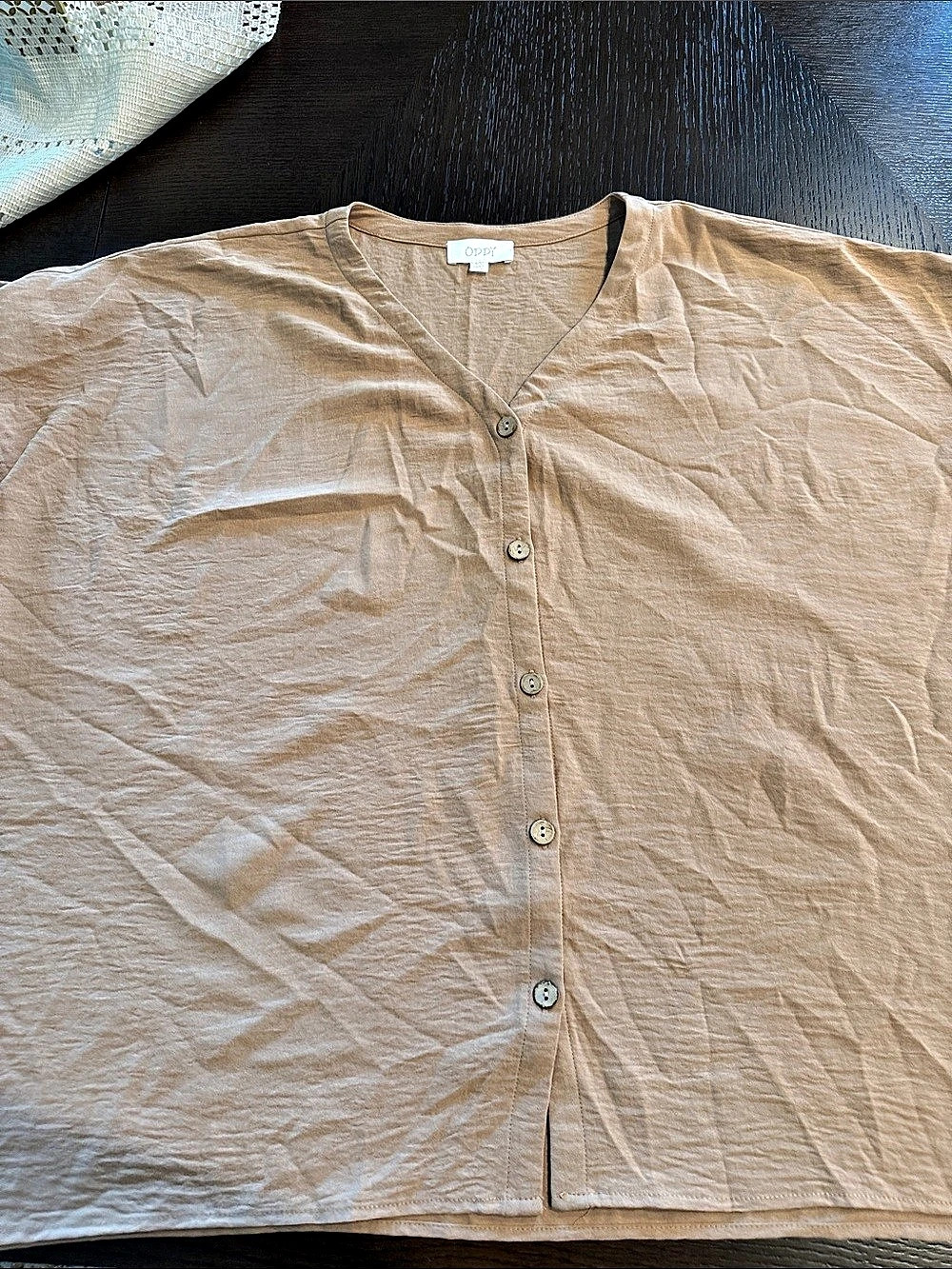 ODDI Ruffle Sleeve Blouse in Brown Like New